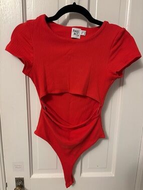 Princess Polly Red Ribbed Cutout Bodysuit with Strap Detail